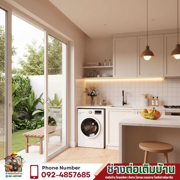 ต่อเติมห้องครัวปูนเสรีไทย ครัวสแตนเลส